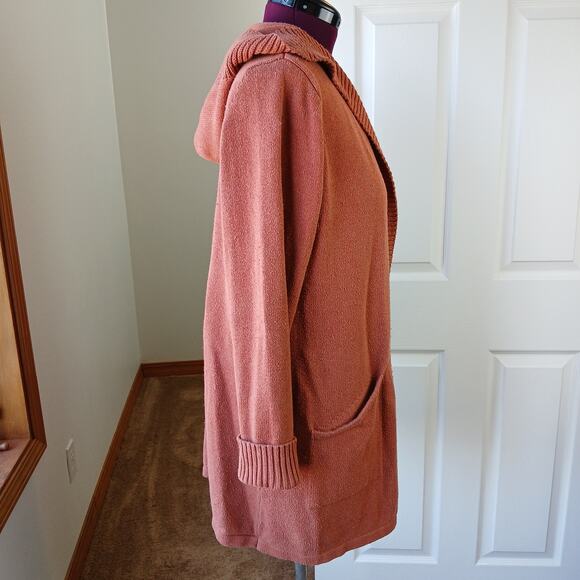 Tahari Hooded Orange Cardigan Sweater 1X pockets open front wrap long duster - Picture 4 of 12